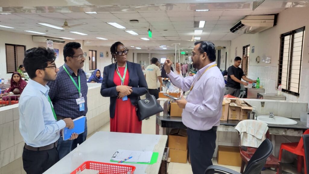 WHO team is in discussion with Dr Shoaib Bin Islam, ICDDRB, on cholera outbreak management at ICDDRB.
